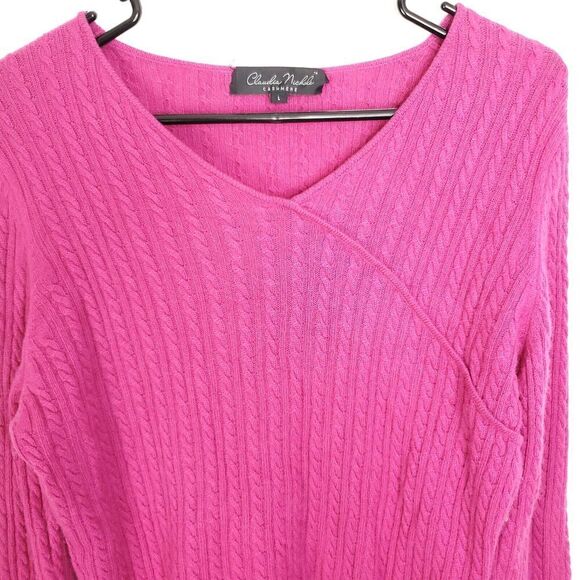 Claudia Nichole Sweater Womens L Cashmere Cableknit Asymmetrical Line Soft Cozy - Picture 2 of 8